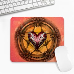 Awesome Heart On A Pentagram With Skulls Large Mousepads by FantasyWorld7