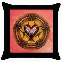 Awesome Heart On A Pentagram With Skulls Throw Pillow Case (black) by FantasyWorld7