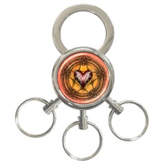 Awesome Heart On A Pentagram With Skulls 3-ring Key Chain by FantasyWorld7