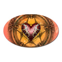 Awesome Heart On A Pentagram With Skulls Oval Magnet by FantasyWorld7