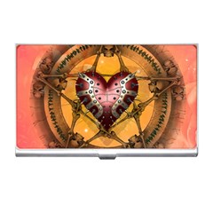 Awesome Heart On A Pentagram With Skulls Business Card Holder by FantasyWorld7