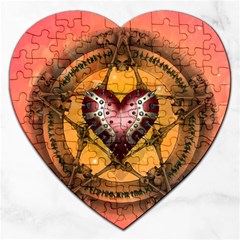 Awesome Heart On A Pentagram With Skulls Jigsaw Puzzle (heart) by FantasyWorld7