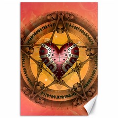 Awesome Heart On A Pentagram With Skulls Canvas 12  X 18  by FantasyWorld7