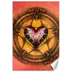 Awesome Heart On A Pentagram With Skulls Canvas 24  X 36  by FantasyWorld7