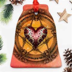 Awesome Heart On A Pentagram With Skulls Bell Ornament (two Sides) by FantasyWorld7