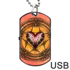 Awesome Heart On A Pentagram With Skulls Dog Tag Usb Flash (one Side) by FantasyWorld7