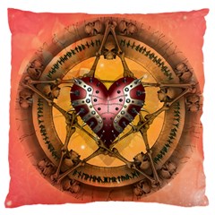 Awesome Heart On A Pentagram With Skulls Large Cushion Case (one Side) by FantasyWorld7