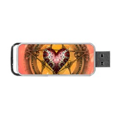 Awesome Heart On A Pentagram With Skulls Portable Usb Flash (one Side) by FantasyWorld7