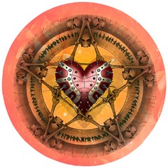 Awesome Heart On A Pentagram With Skulls Wooden Puzzle Round by FantasyWorld7