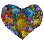 Apo Flower Power  Large 19  Premium Flano Heart Shape Cushions Front