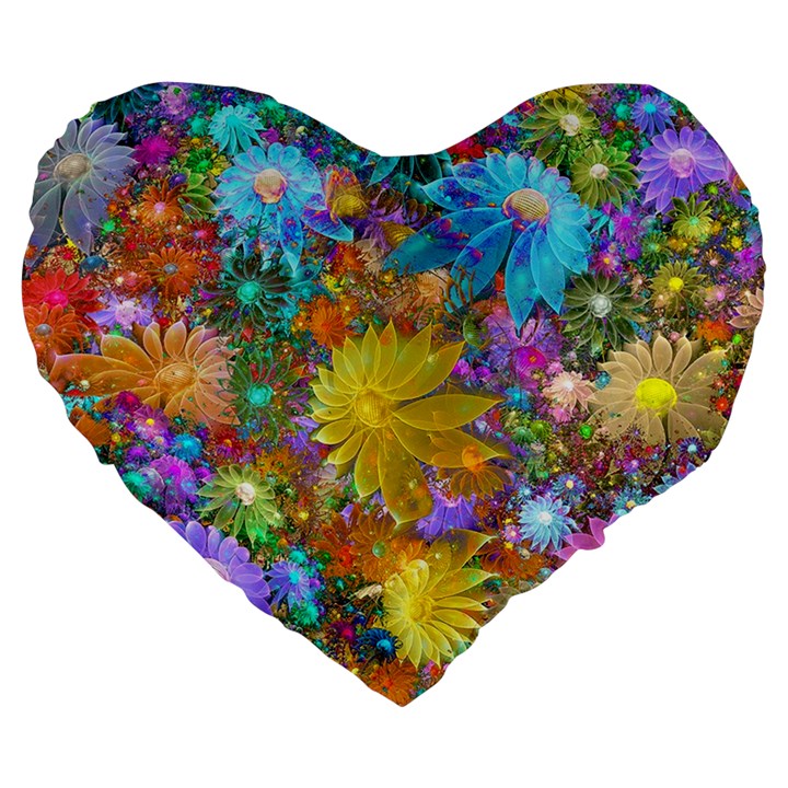 Apo Flower Power  Large 19  Premium Flano Heart Shape Cushions