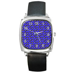 Retro Girl Daisy Chain Pattern Blue Square Metal Watch by snowwhitegirl