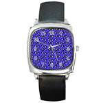 Retro Girl Daisy Chain Pattern Blue Square Metal Watch Front