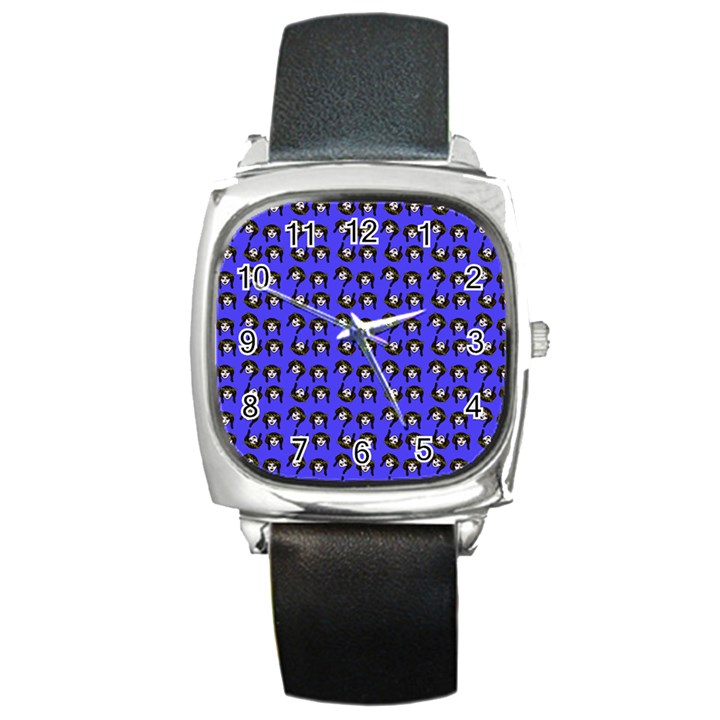 Retro Girl Daisy Chain Pattern Blue Square Metal Watch