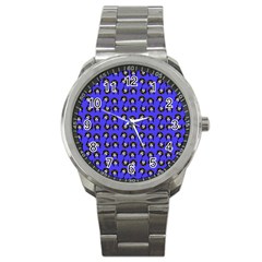 Retro Girl Daisy Chain Pattern Blue Sport Metal Watch