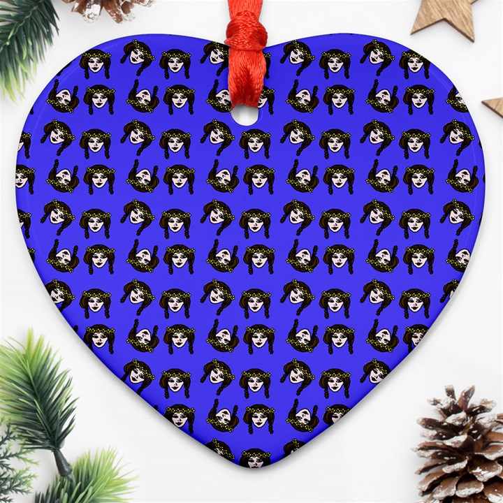 Retro Girl Daisy Chain Pattern Blue Heart Ornament (Two Sides)