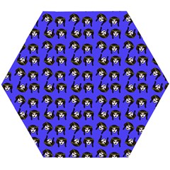 Retro Girl Daisy Chain Pattern Blue Wooden Puzzle Hexagon