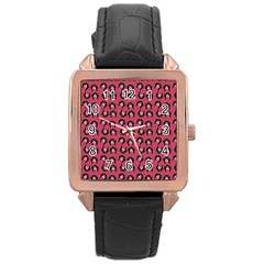 Retro Girl Daisy Chain Pattern Pink Rose Gold Leather Watch  by snowwhitegirl