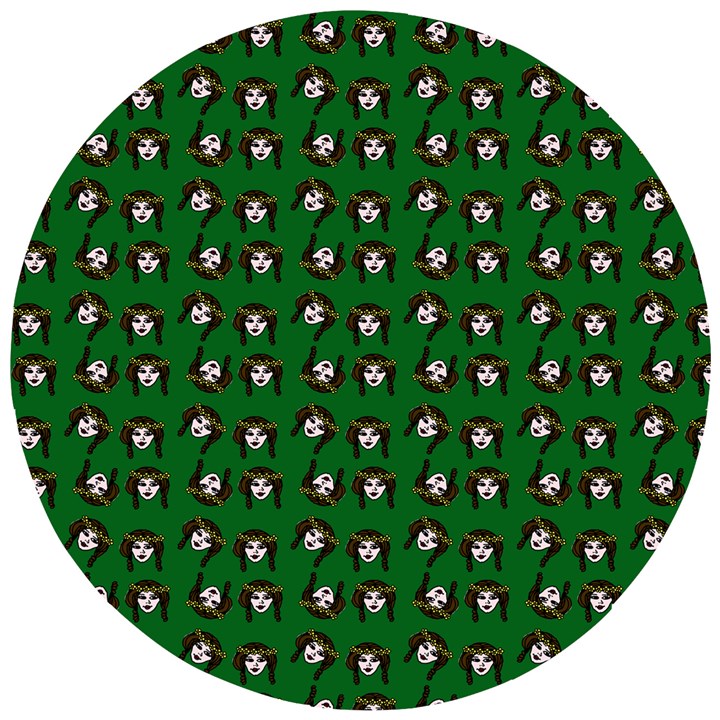 Retro Girl Daisy Chain Pattern Green Wooden Puzzle Round