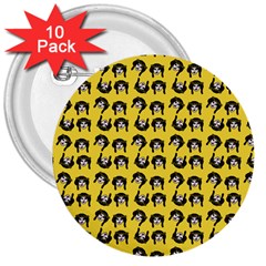 Retro Girl Daisy Chain Pattern Yellow 3  Buttons (10 pack) 