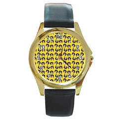 Retro Girl Daisy Chain Pattern Yellow Round Gold Metal Watch