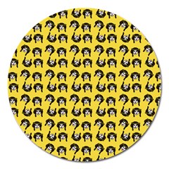 Retro Girl Daisy Chain Pattern Yellow Magnet 5  (Round)