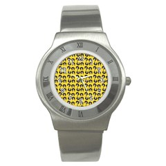 Retro Girl Daisy Chain Pattern Yellow Stainless Steel Watch