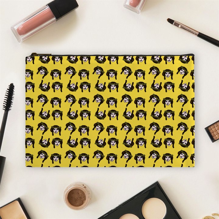 Retro Girl Daisy Chain Pattern Yellow Cosmetic Bag (Large)