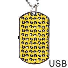 Retro Girl Daisy Chain Pattern Yellow Dog Tag USB Flash (One Side)