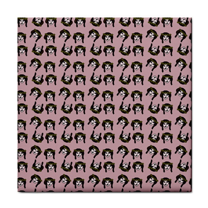 Retro Girl Daisy Chain Pattern Light Pink Tile Coaster