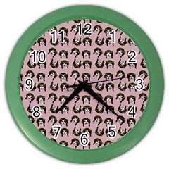 Retro Girl Daisy Chain Pattern Light Pink Color Wall Clock