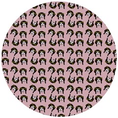 Retro Girl Daisy Chain Pattern Light Pink Wooden Puzzle Round by snowwhitegirl