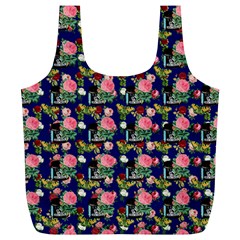 Vintage Can Floral Blue Full Print Recycle Bag (xl) by snowwhitegirl