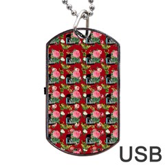 Vintage Can Floral Red Dog Tag Usb Flash (two Sides) by snowwhitegirl