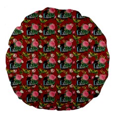 Vintage Can Floral Red Large 18  Premium Flano Round Cushions by snowwhitegirl