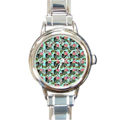 Vintage Can Floral Light Blue Round Italian Charm Watch