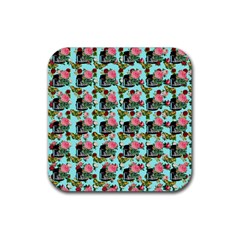 Vintage Can Floral Light Blue Rubber Coaster (Square) 