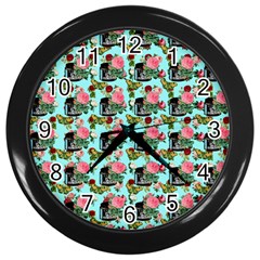 Vintage Can Floral Light Blue Wall Clock (Black)