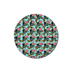 Vintage Can Floral Light Blue Rubber Round Coaster (4 pack) 