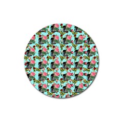 Vintage Can Floral Light Blue Magnet 3  (Round)