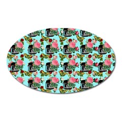 Vintage Can Floral Light Blue Oval Magnet