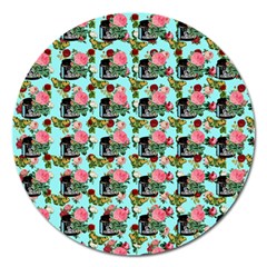 Vintage Can Floral Light Blue Magnet 5  (round) by snowwhitegirl