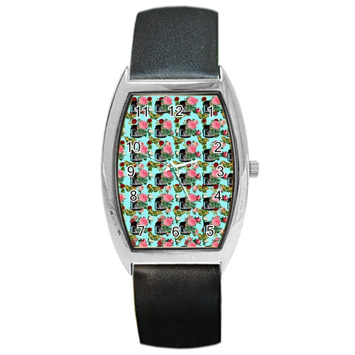 Vintage Can Floral Light Blue Barrel Style Metal Watch