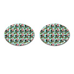 Vintage Can Floral Light Blue Cufflinks (Oval)