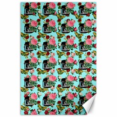 Vintage Can Floral Light Blue Canvas 24  x 36 