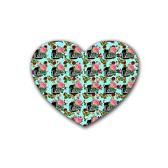 Vintage Can Floral Light Blue Rubber Coaster (Heart) 