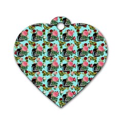 Vintage Can Floral Light Blue Dog Tag Heart (One Side)