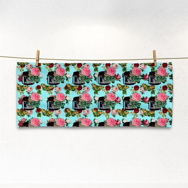 Vintage Can Floral Light Blue Hand Towel