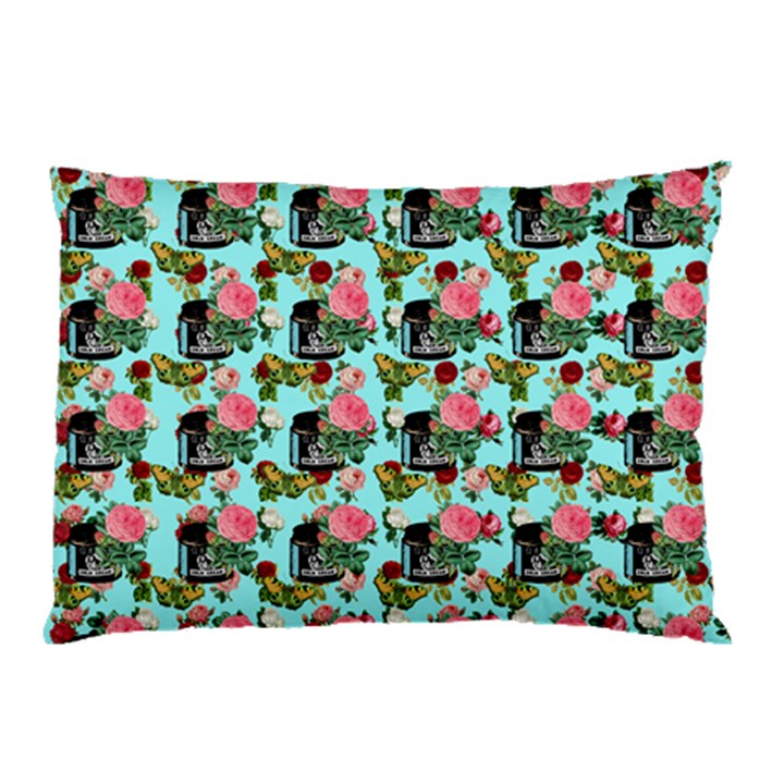 Vintage Can Floral Light Blue Pillow Case