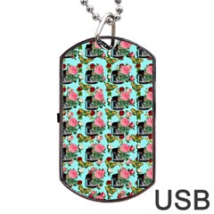 Vintage Can Floral Light Blue Dog Tag USB Flash (Two Sides)